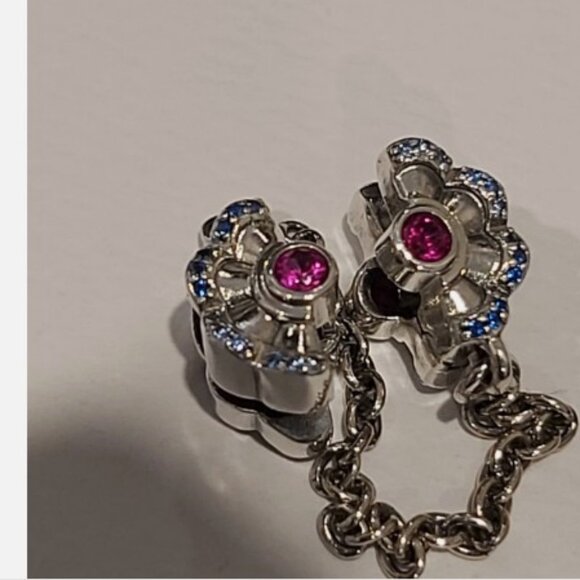 Auth PANDORA SS *CHINA EXCLUSIVE* Blue & Pink Fan Safety Chain Clip 798163SRUMX - Picture 7 of 11